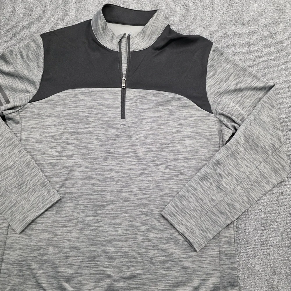 Adidas Mens Large Gray Black Space Dye Quarter Zip Pullover Long Sleeve Shirt